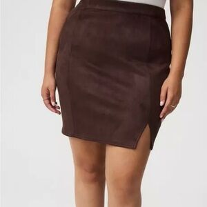 Torrid Brown Faux Suede Side Slit Mini Skirt